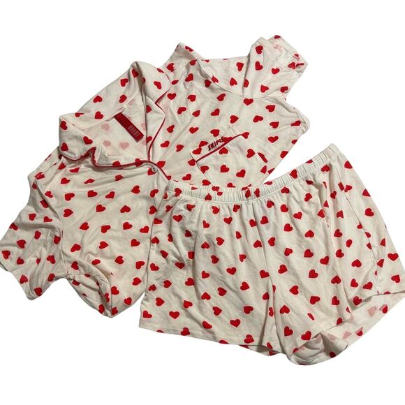 Skims Sleep Short Set Red Heart Button Front Top Pull on Short Small - Picture 3 of 5